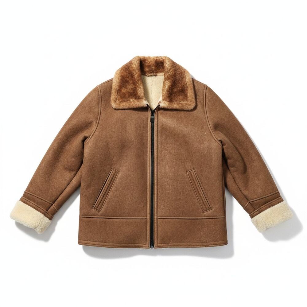 Vintage L Brown Shearling Coat Western Gorpcore Ski Ranch Cowboy Full Zip